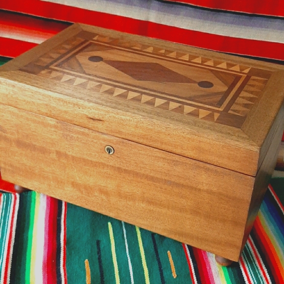 Vintage handmade multi wood box hidden bottom - Picture 1 of 14